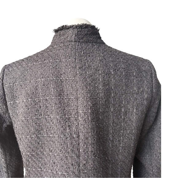 NWT, Ann Taylor Black Textured Fringe Trim Open Front Jacket, Sz M - Picture 9 of 15